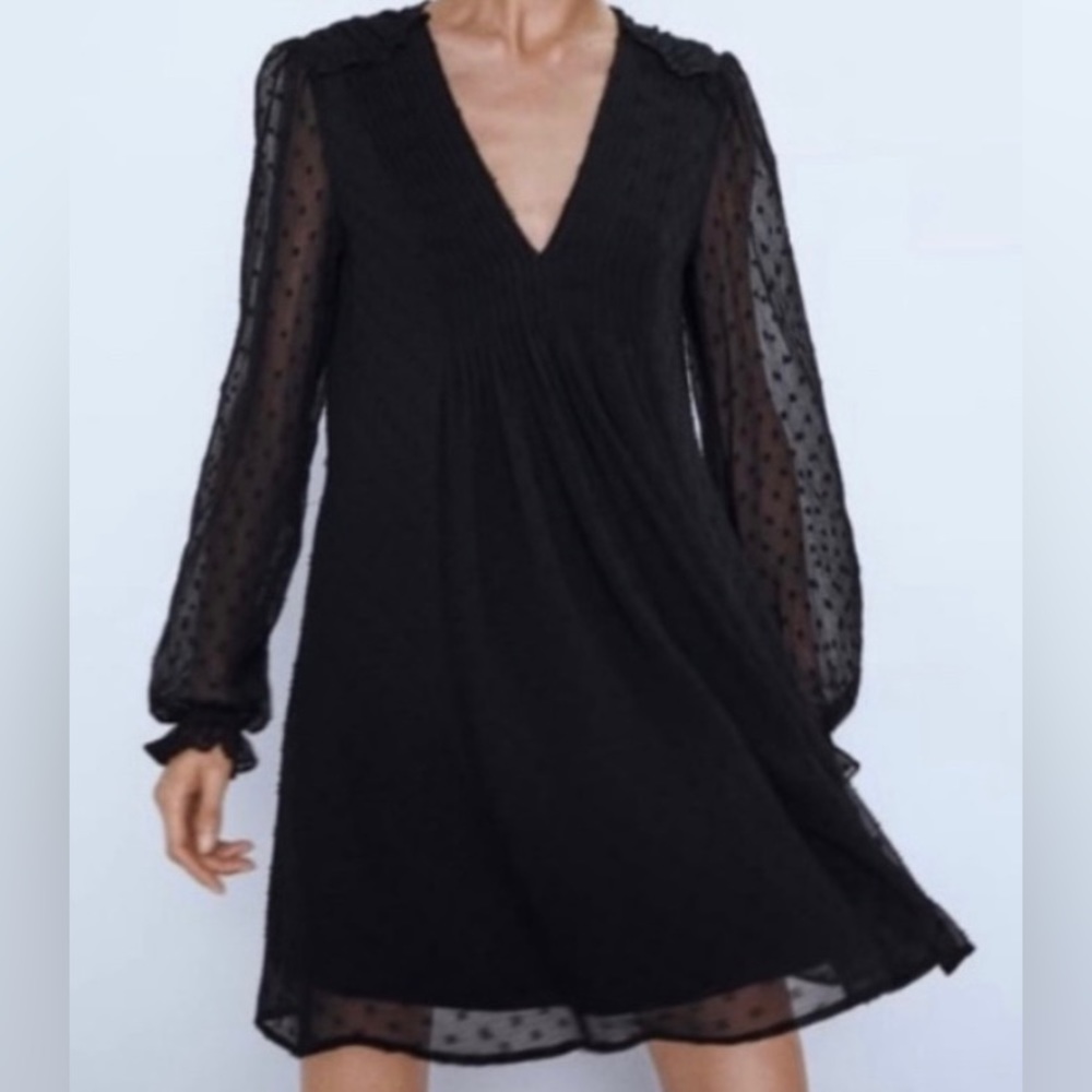 ZARA Swiss Dot Black Midi